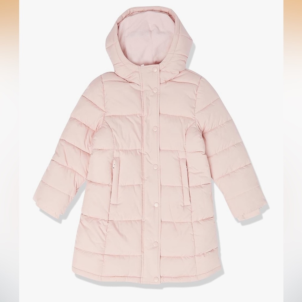 NWT Amazon Essentials Light Pink Hooded Puffer Jacket Girls XL (10)